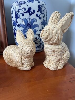 Easter Threshold Beautiful Woven Bunnies Set Of 2. Brand New.